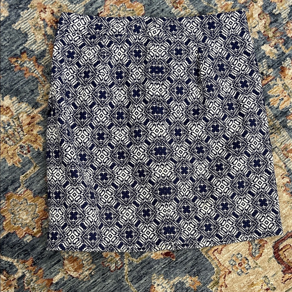 J. Crew Navy and White Patterned Mini Skirt